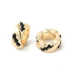 Perles européennes en laiton avec zircone cubique de micro pave, Perles avec un grand trou   , anneau, véritable 18k plaqué or, 7x3mm, Trou: 4mm