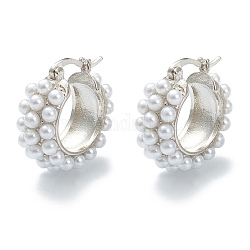 Messing Creolen, mit Acryl Nachahmung Perlen, Ring, weiß, Echt platiniert, 21.5x21x8.5 mm, Stift: 0.7 mm