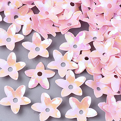 Ornament Zubehör, PVC-Kunststoff paillette / Pailletten Perlen, ab Farbe plattiert, Blume, rosa, 12.5x12x3 mm, Bohrung: 1.8 mm, ca. 16000 Stk. / 500 g