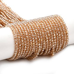 Trasparenti perle di vetro placca fili, lustro di perla placcato, tondo sfaccettato, sabbia marrone, 3x2.5mm, Foro: 0.7 mm, circa 149pcs/filo, 14.57'' (37 cm)