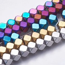Electroplate Non-magnetic Synthetic Hematite Bead Strands, Faceted, Square, Mixed Color, 6x6x6mm, Hole: 1mm, about 70pcs/strand, 15.8 inch