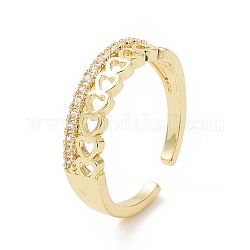 Кольцо-манжета с открытым сердцем из прозрачного кубического циркония, украшения из латуни для женщин, золотые, внутренний диаметр: 16 мм