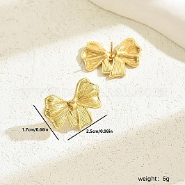 Модные серьги-гвоздики из нержавеющей стали 201, золотые, бантом, 17x25 мм