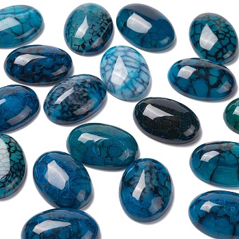 Dragon naturel veines cabochons, dos plat, ovale, teinte, bleu marine, 25x18x6.5mm