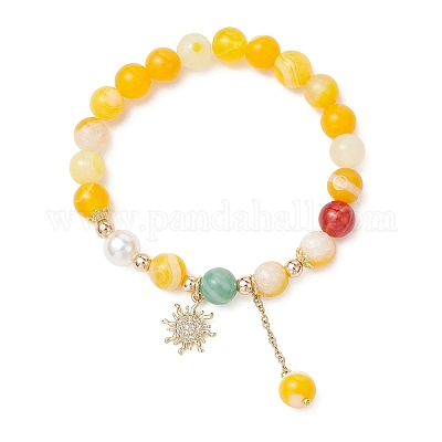 Браслеты из круглых бусин из натурального полосатого агата BJEW-JB11924-02-1