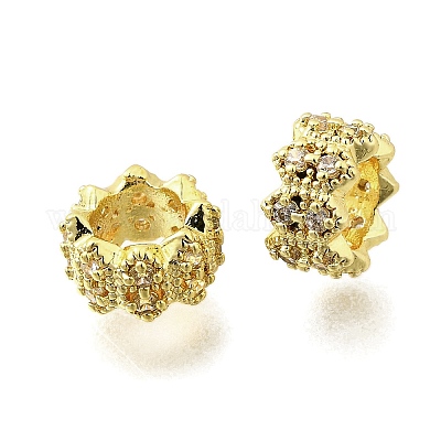 Волна плоские круглые латунные микро-паве кубические циркониевые европейские бусины KK-K300-07A-G-1