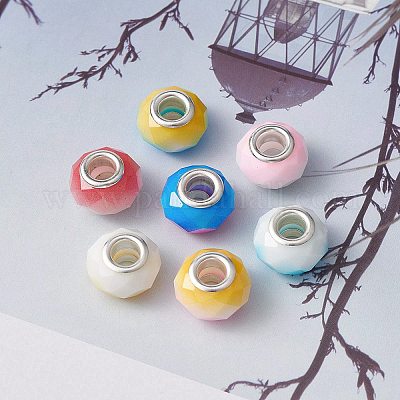 14шт 7 цвета стеклянные европейские бусины GPDL-YW0001-03-1