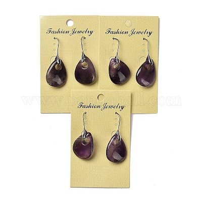 Серьги-подвески с натуральным аметистом EJEW-I315-02P-01-1