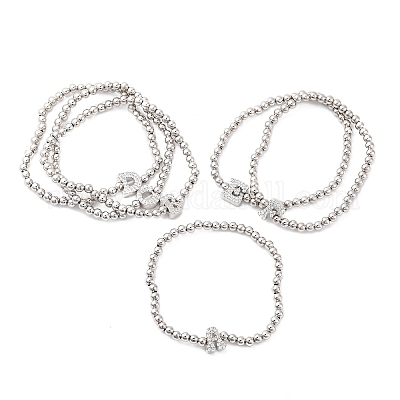 Латунные круглые бусины эластичные браслеты BJEW-A034-05P-1