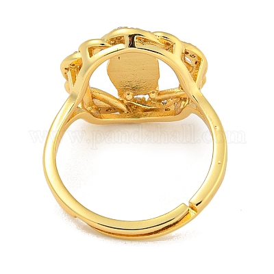 Регулируемые кольца из латуни с микро-паве и цирконием в виде цветка со стойкой RJEW-I105-04G-04-1