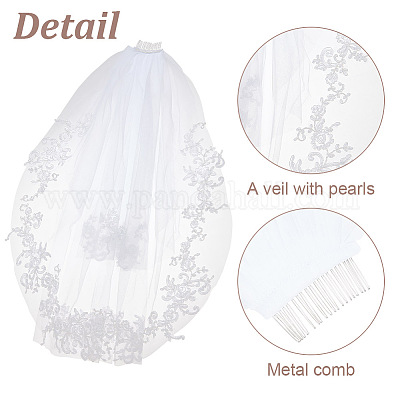 Фата из нейлоновой сетки с гребнем для волос AJEW-WH0258-993-1