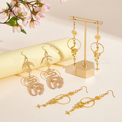 2 пара 2-х стильных сережек-подвесок из сплава в форме солнца и луны EJEW-AN0002-42-1