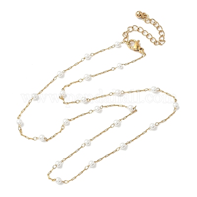 Ожерелья из нержавеющей стали 304 и искусственного жемчуга ABS NJEW-JN05267-1