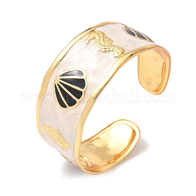 Браслеты-манжеты из нержавеющей стали Ocean 304 с эмалью для женщин BJEW-B159-03G-1