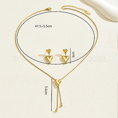 Милый и простой комплект из серег-гвоздиков и ожерелий из нержавеющей стали 201 в форме сердца с кисточками для женщин EJ7179-1