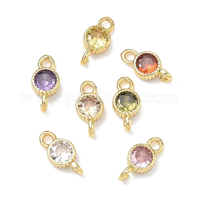 Латунные подвески-коннекторы с плоскими круглыми фианитами&nbsp;KK-P348-11G-1