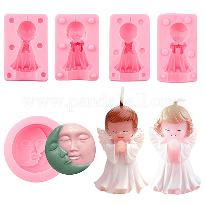 Wholesale AHANDMAKER 3pcs 3D Praying Angel Silicone Molds Moon Face Soap  Mold 3D Handmade Craft Mould for Soap Making Candle Making 