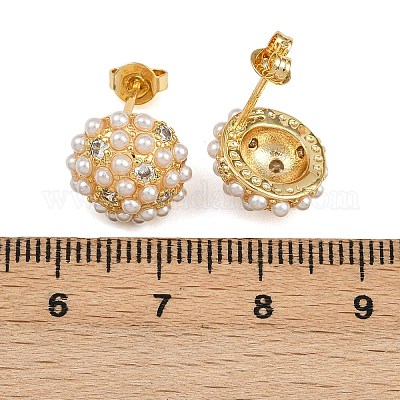 Полукруглые серьги-гвоздики из латуни с микропаве из прозрачных кубических цирконий EJEW-L275-01G-1