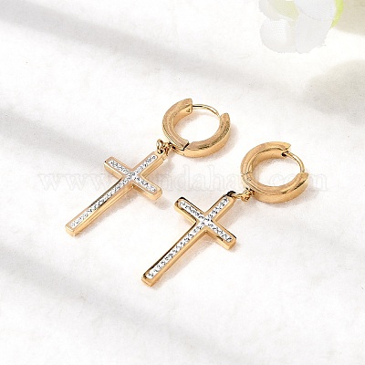 Серьги-кольца из полимерной глины с крестом 304 из нержавеющей стали EJEW-G453-11G-02-1