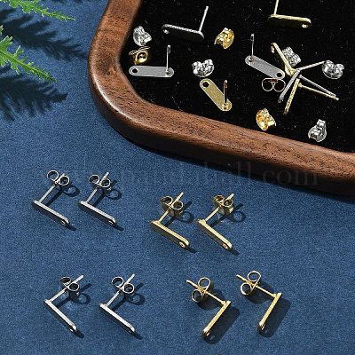 16 шт. 2 цвета 201 нержавеющая сталь фурнитура для сережек-гвоздиков с отверстием EJEW-FS0001-18-1