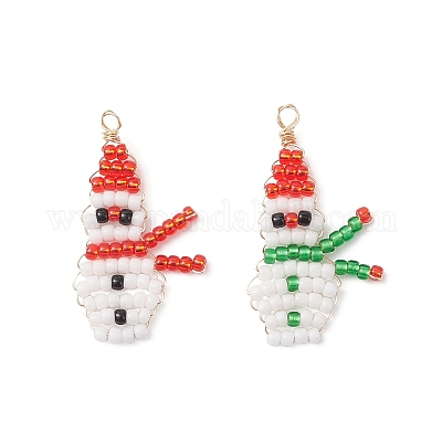 2 шт. 2-цветные рождественские подвески-снеговики из стеклянных бусин PALLOY-MZ00940-1