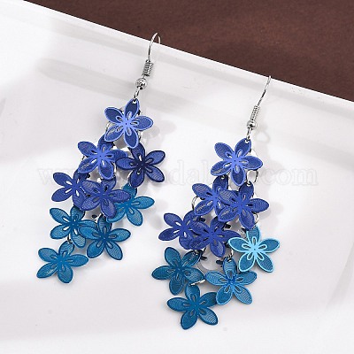 Серьги-подвески в форме цветка из нержавеющей стали 430 EJEW-A137-07P-04-1