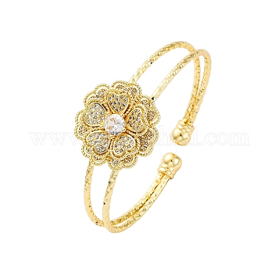 Браслеты-манжеты из латуни с микропаве из прозрачных кубических цирконий для женщин BJEW-U025-08G-1