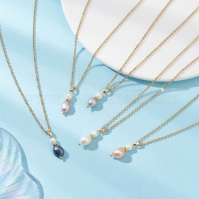 Ожерелье из натурального культивированного пресноводного жемчуга в форме картофеля с ракушечным жемчугом NJEW-JN05684-1