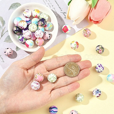 36 шт. 6 стиля круглых фокальных бусин из пищевого экологически чистого силикона&nbsp;SIL-YW0002-33A-1