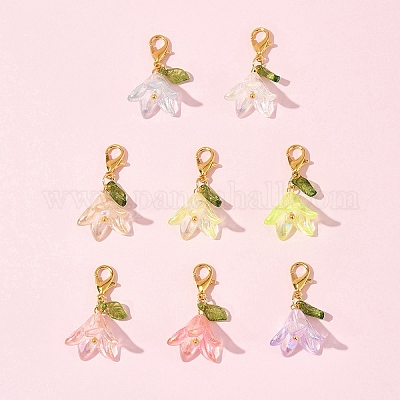 8 шт. 8-х цветные акриловые подвесные украшения-цветы HJEW-FS00034-02-1