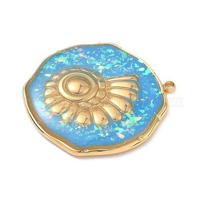 Подвески из нержавеющей стали 304 из эпоксидной смолы с натуральными ракушками и пайетками внутри STAS-L026-17G-I03-1