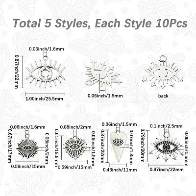 50 шт. 5 стиля подвески из цинкового сплава в тибетском стиле со стразами FIND-SC0019-10-1