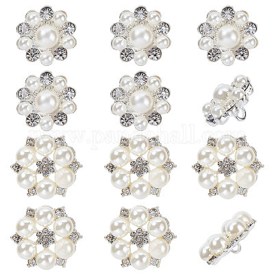 Wholesale GORGECRAFT 1 Box 2 Styles 12PCS Flatback Pearl Rhinestone Buttons  Floral Embellishments Shank Buttons with Faux Pearls and Crystal Glass Rhinestone  Sew on Clothing Buttons for DIY Jewelry Decoration 