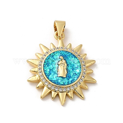 Покрытие стойки латунь микропаве фианиты с подвесками из синтетического опала KK-D088-27G-1