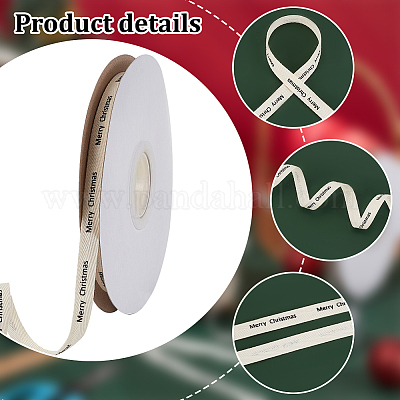 20 м хлопковые ленты с принтом «С Рождеством» SRIB-WH0011-237-1