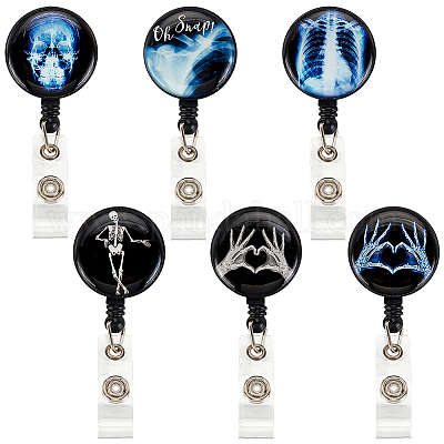 OLYCRAFT 6pcs Retractable Badge Reels Round X-Ray ID Card Holder Tech Badge  Holder Nursing Name Badge Reel ID Badge Holders with Iron Clips for Nurse
