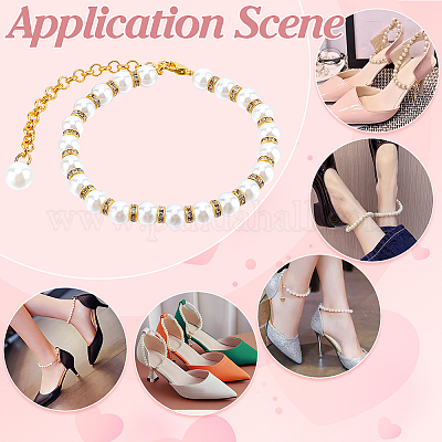 2 пара 2 стилей женских съемных шнурков из АБС-пластика с имитацией жемчуга для обуви на высоком каблуке DIY-PH0022-88C-1