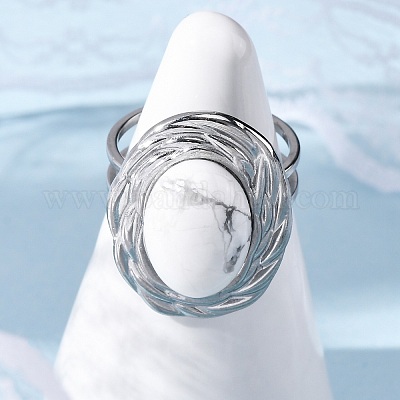 Овальные перстни из натурального говлита RJEW-M063-01P-10-1