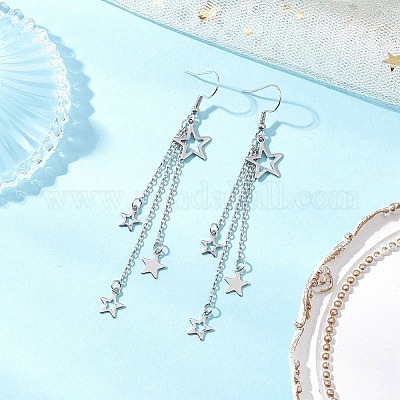 Серьги-кисточки в форме звезды и луны из нержавеющей стали 304 для женщин EJEW-JE06399-1