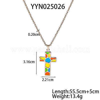 Ожерелья с подвеской-крестиком из нержавеющей стали 304 с эмалью PV1429-3-1