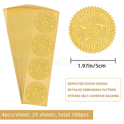CRASPIRE 2 inch Gold Embossed Envelope Seals Stickers Good Job 100pcs Adhesive Embossed Foil Seals Stickers Label for Wedding