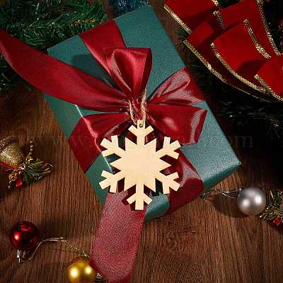 8 Bag 8 Style Unfinished Natural Wood Cutouts Ornaments, with Hemp Cord, for Christmas Theme Party Gift Home Decoration, BurlyWood