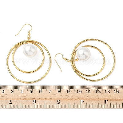 Серьги-подвески из искусственного жемчуга с гальваническим покрытием из нержавеющей стали 304 EJEW-Z129-04G-1