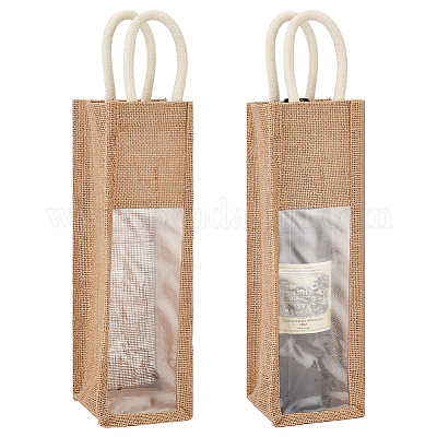 Джутовые мешочки для хранения вина на шнурке с прозрачным окном из ПВХ ABAG-WH0035-052A-1