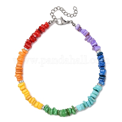 Браслеты на ногу из натуральных окрашенных пресноводных ракушек с бусинами в форме чакры AJEW-AN00745-1