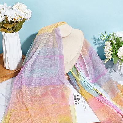 Полиэфирная сетчатая ткань с градиентом цвета радуги DIY-WH0453-84-1