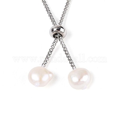 Регулируемые браслеты из натурального жемчуга с латунной цепочкой для женщин и девочек BJEW-T022-16A-1