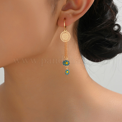 Модные классические латунные серьги-кольца с кисточками и цветком TS2520-1