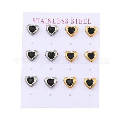 Серьги-гвоздики в форме сердца из нержавеющей стали 304 с ионным покрытием (IP) EJEW-C099-13PG-03-1