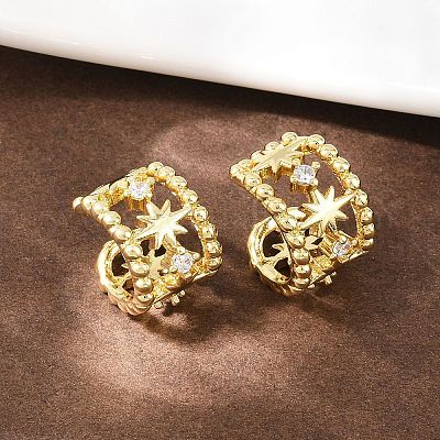 Латунные кольца из манжеты с прозрачным цирконием EJEW-C159-01G-1